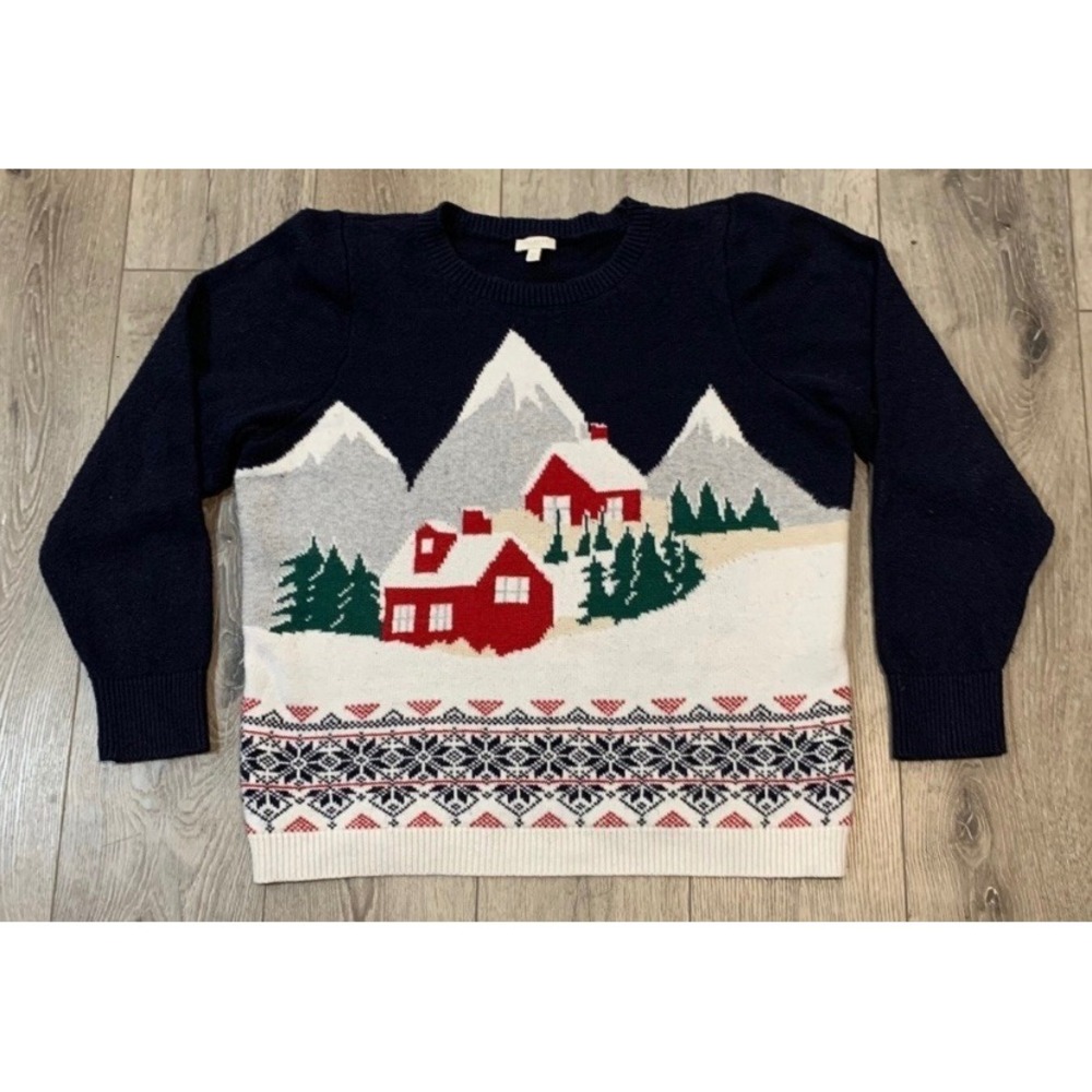 Talbots Petite XL Winter Rustic Cabin Cotton Knit Sweater Vintage Retro Y2K